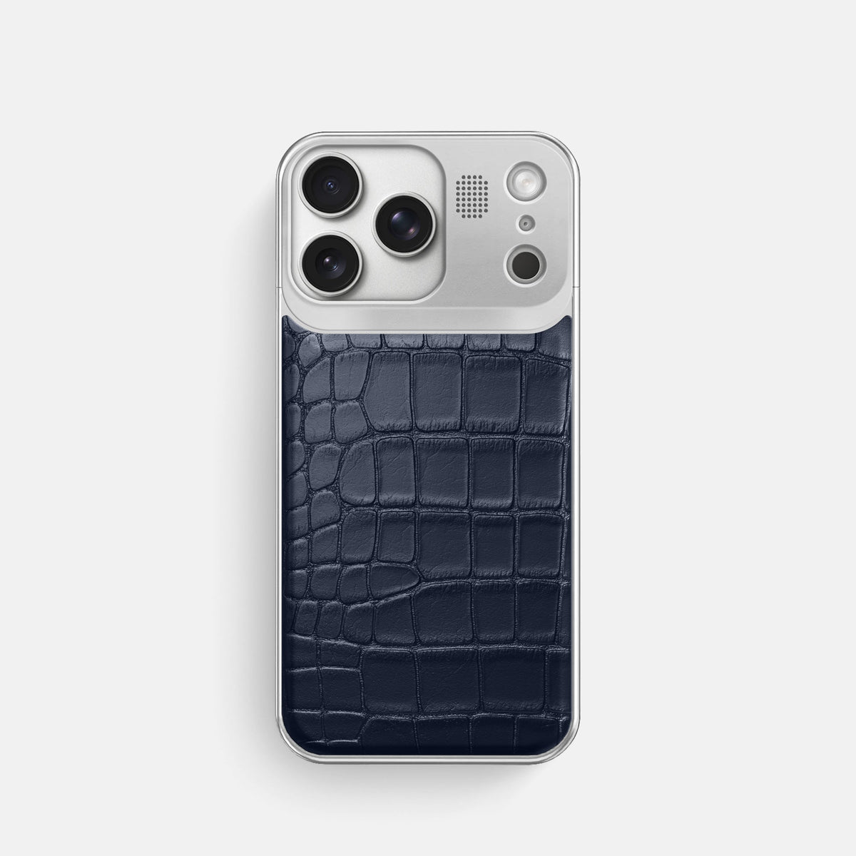 Metal Case For iPhone 18 Pro In Alligator -1 | Navy-Blue-Steel