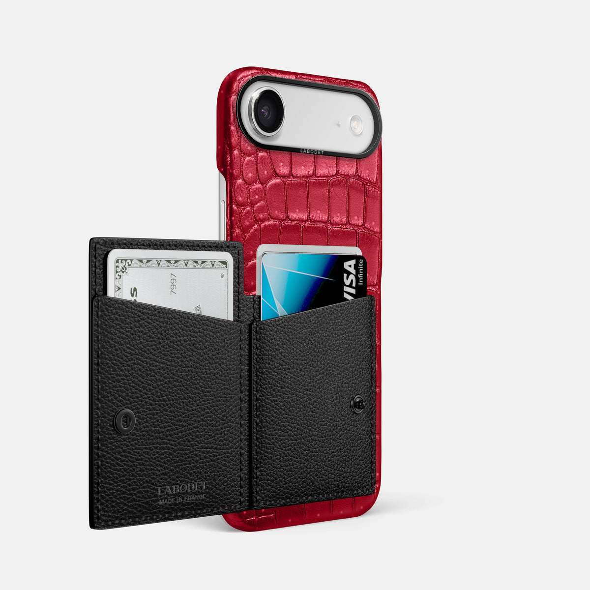 Bi-Fold Case For iPhone 17 Air In Porosus Crocodile -2 | Burgundy-Black