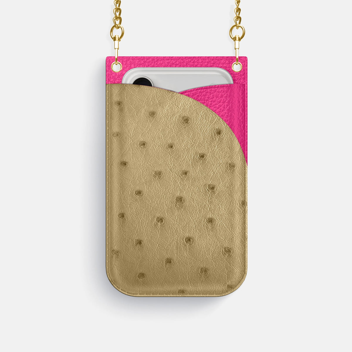 Crossbody Bag For iPhone 18 Pro In Ostrich -1 | Desert-Sand-Gold