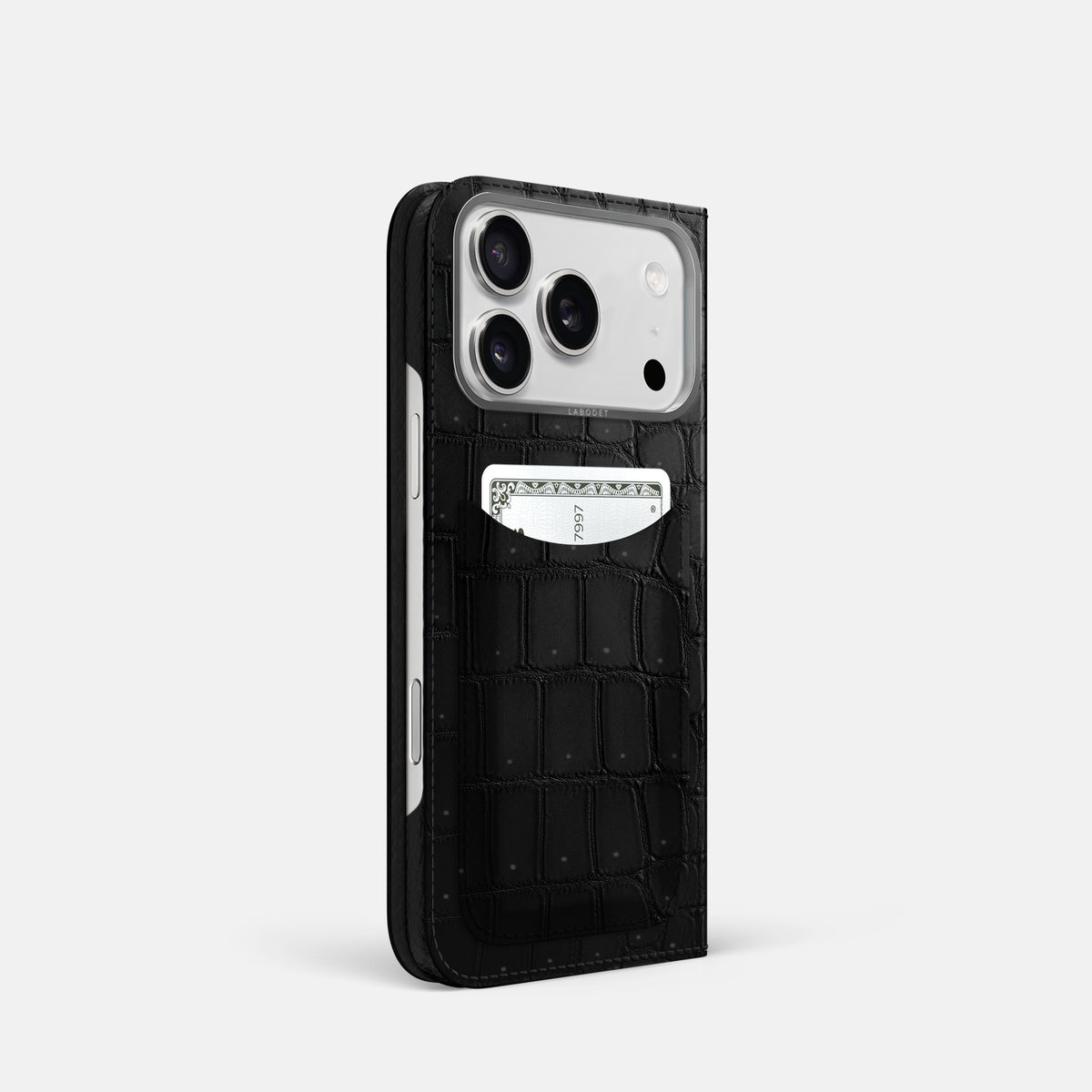 Folio Case with Card For iPhone 17 Pro In Porosus Crocodile -1 | Black-Steel