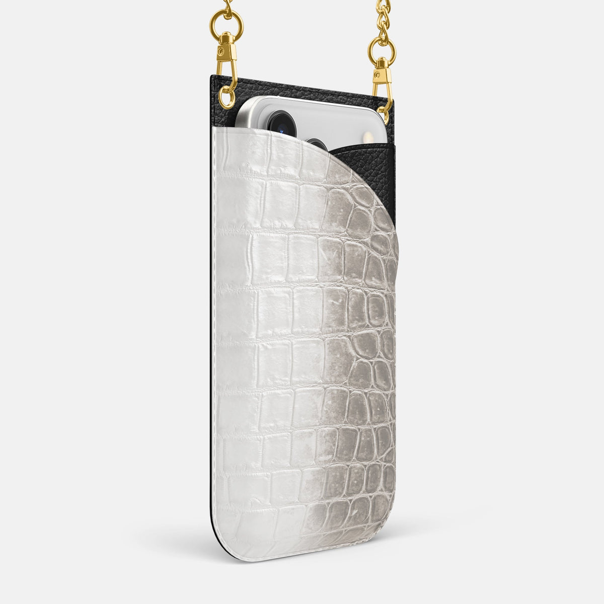 Crossbody Bag For iPhone 18 Pro Max In Himalayan Crocodile -2 | Grey-Gold