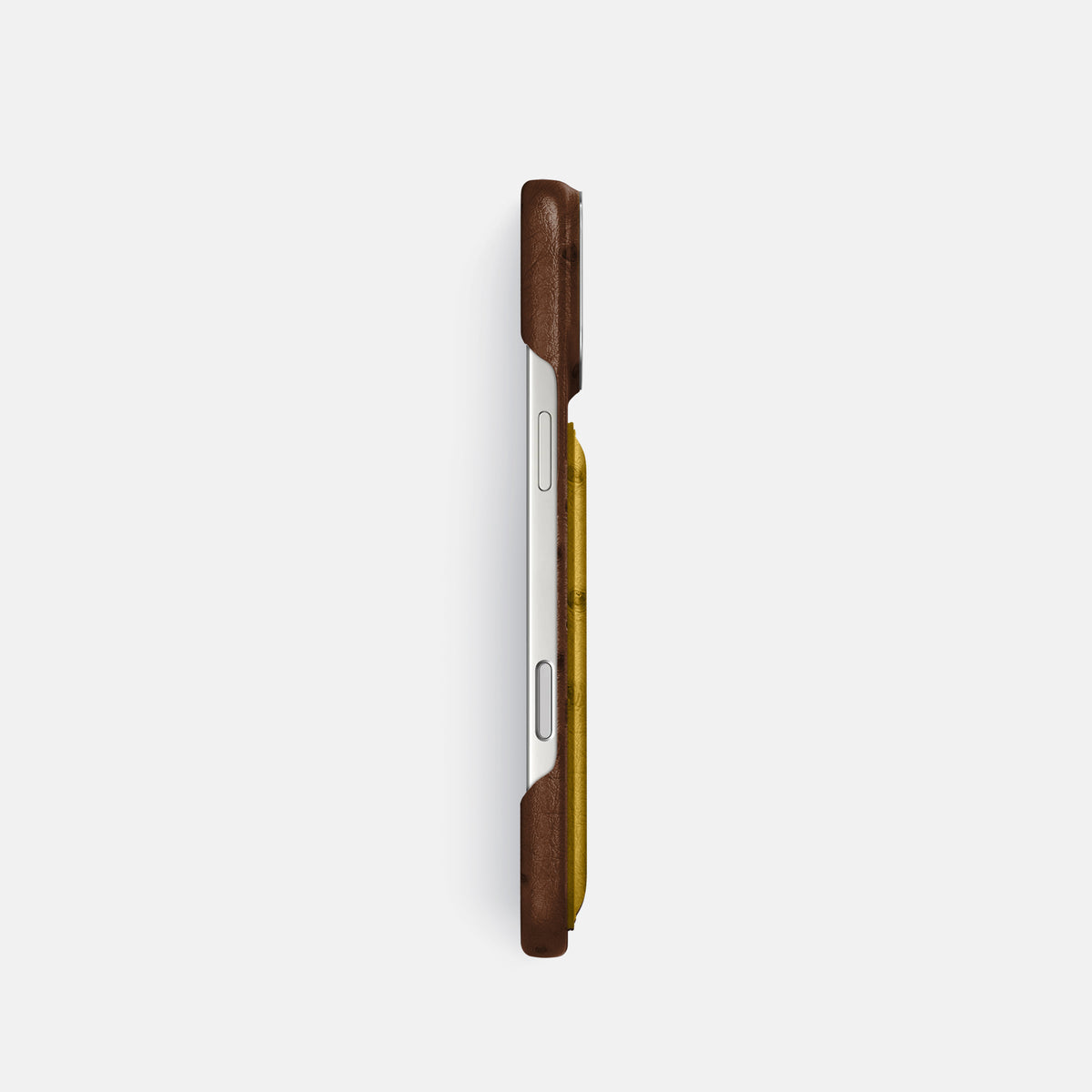 Double Card Case Coloré For iPhone 17 Pro In Ostrich -3 | Chocolate-Steel