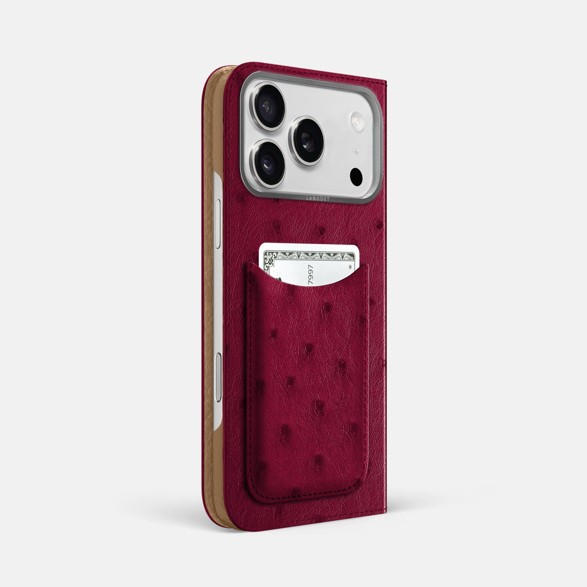 Folio Case with Card For iPhone 18 Pro Max In Ostrich -1 | Bordeaux-Steel