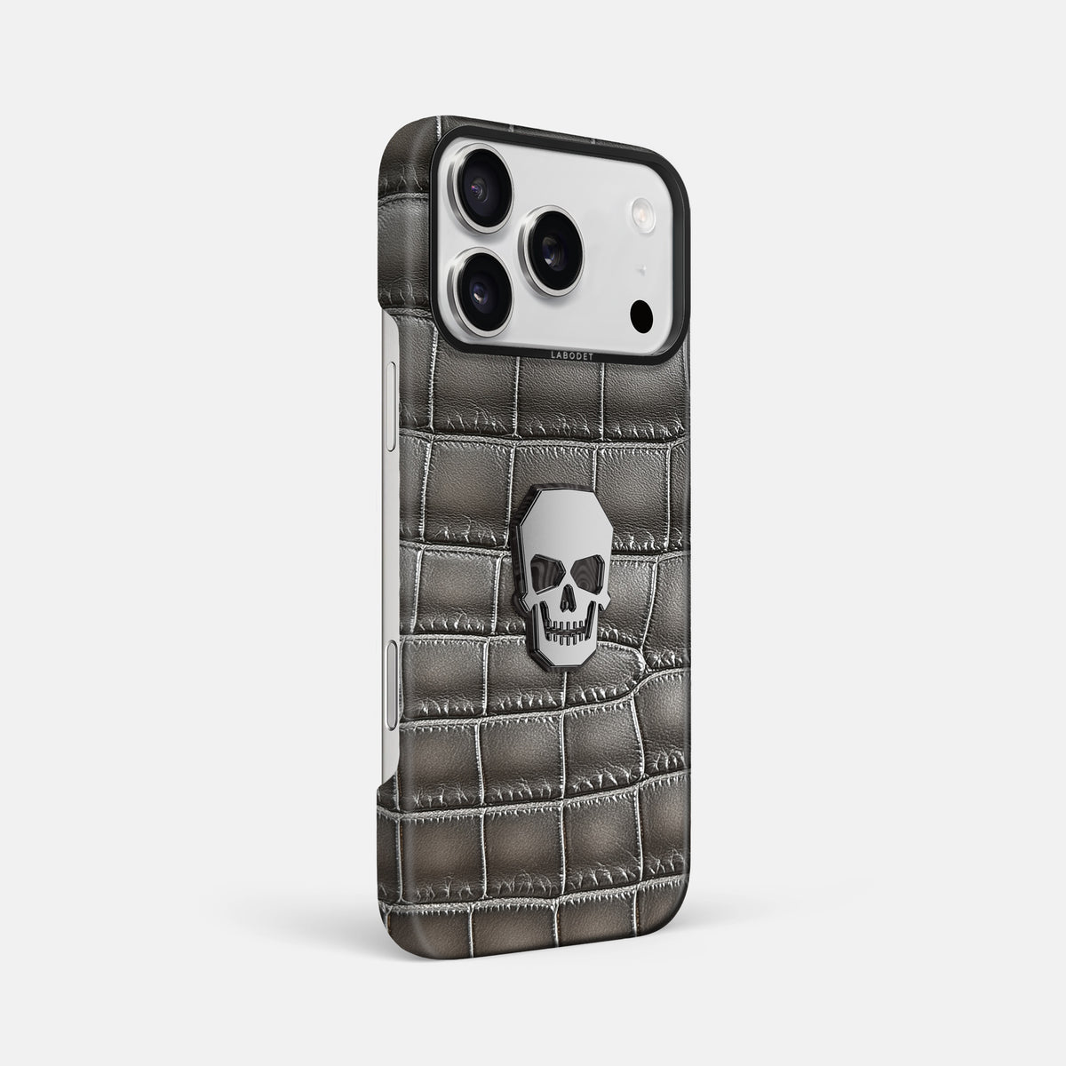 Classic Case With Titanium Skull For iPhone 17 Pro Max In Patina Alligator -2 | Grey-Black
