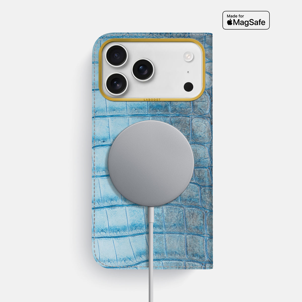 Folio Case For iPhone 17 Pro Max In Himalayan Crocodile -3 | Ice-Blue-Gold