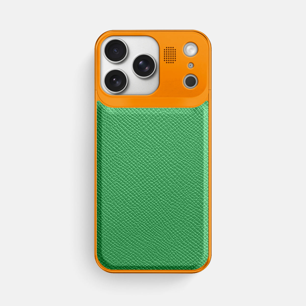 Metal Case For iPhone 17 Pro Max In Epsom-Style Calf -1 | Grass-Green-Orange