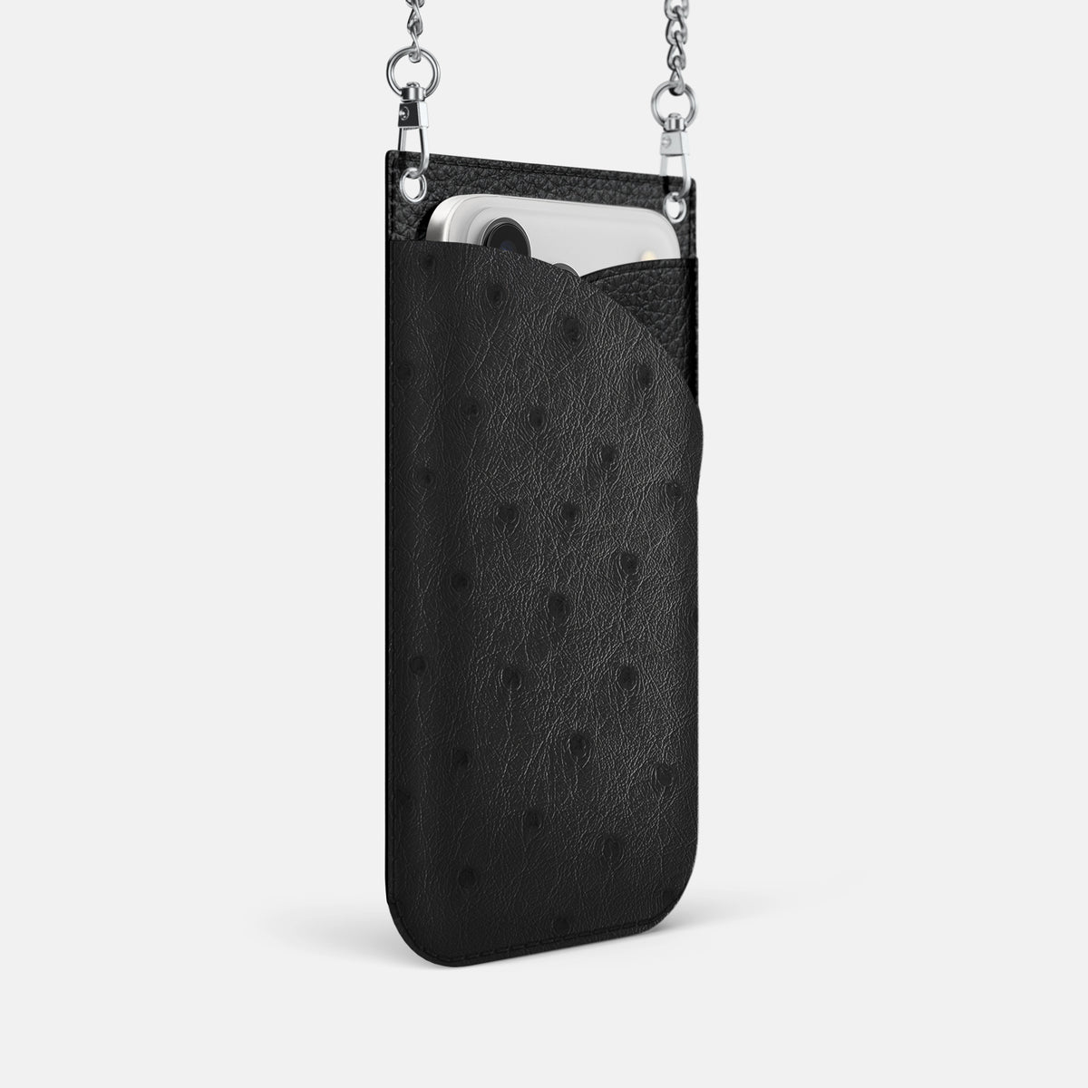 Crossbody Bag For iPhone 17 Pro In Ostrich -2 | Black-Steel