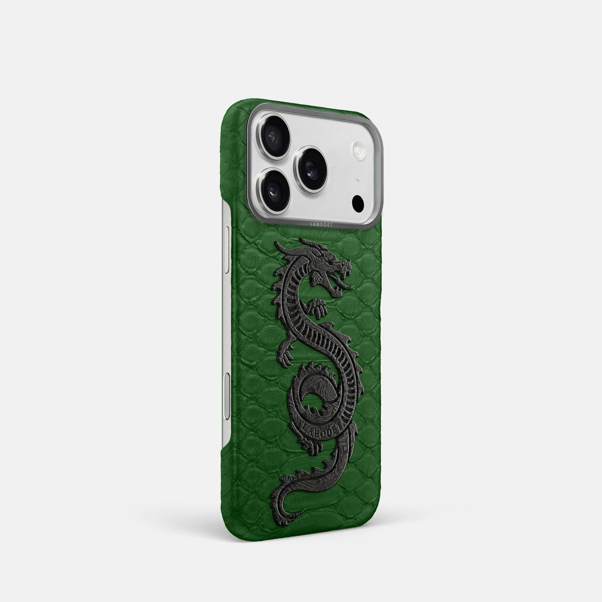 Classic Case With Carbon Dragon For iPhone 18 Pro In Python -2 | Green-Steel