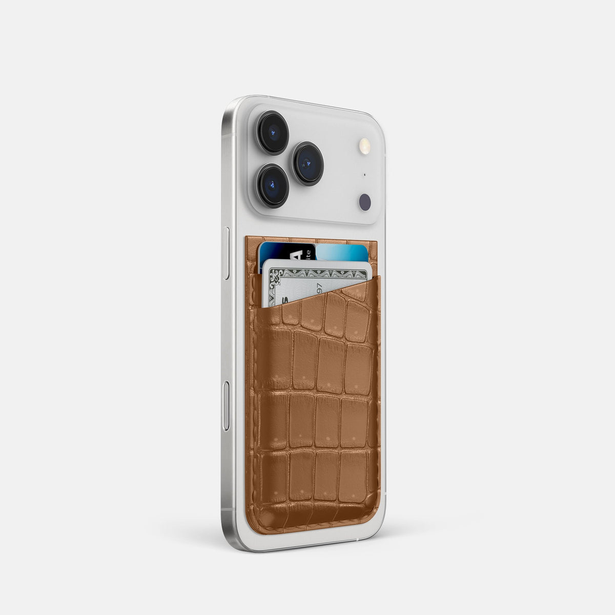 MagSafe Wallet For iPhone 18 Pro In Porosus Crocodile -2 | Milk-Chocolate