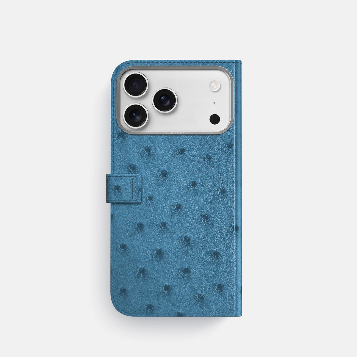 Folio Case with Clasp For iPhone 18 Pro In Ostrich -3 | Blue-Jeans-Steel