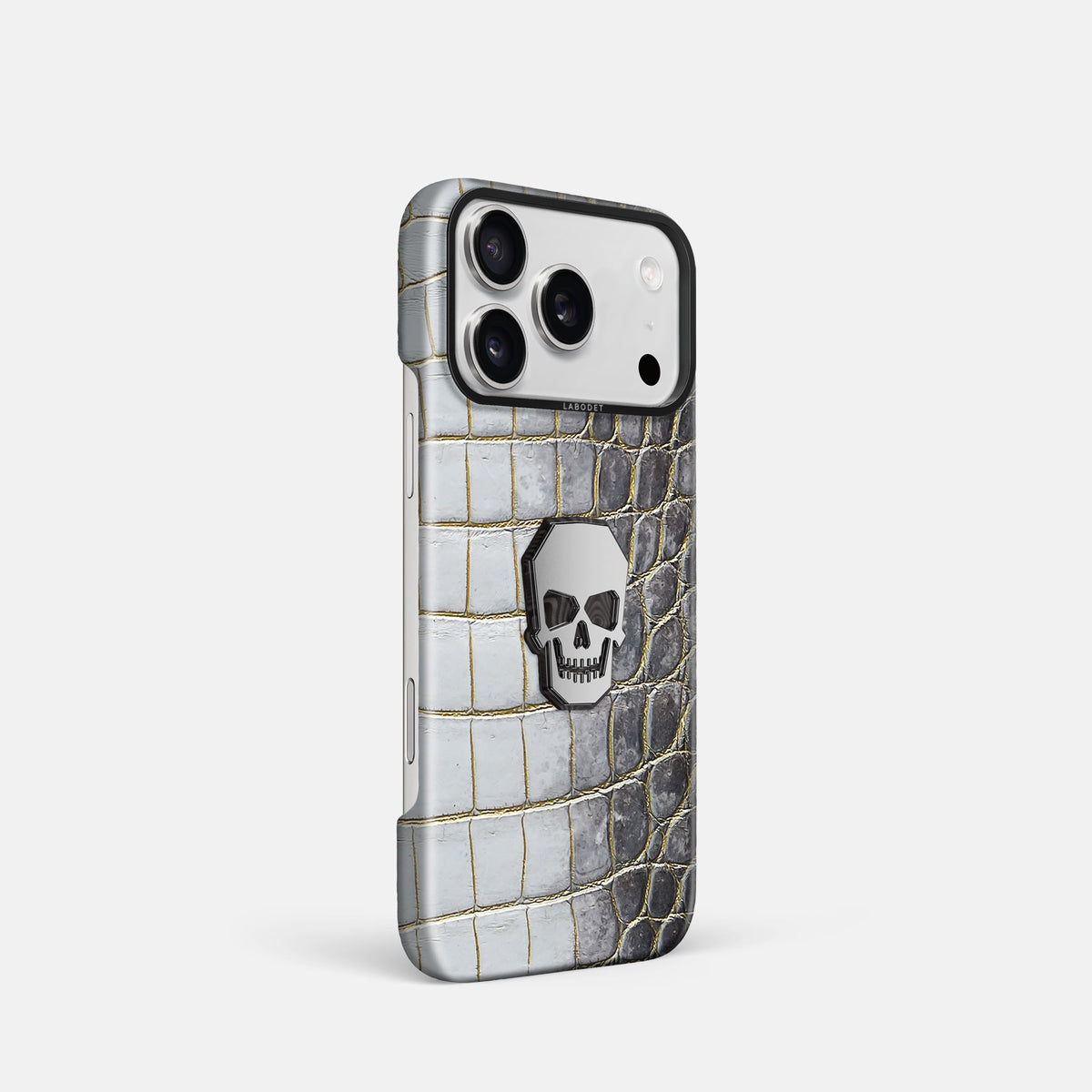 Classic Case With Titanium Skull For iPhone 18 Pro In Himalayan Crocodile -2 | Gold-Black