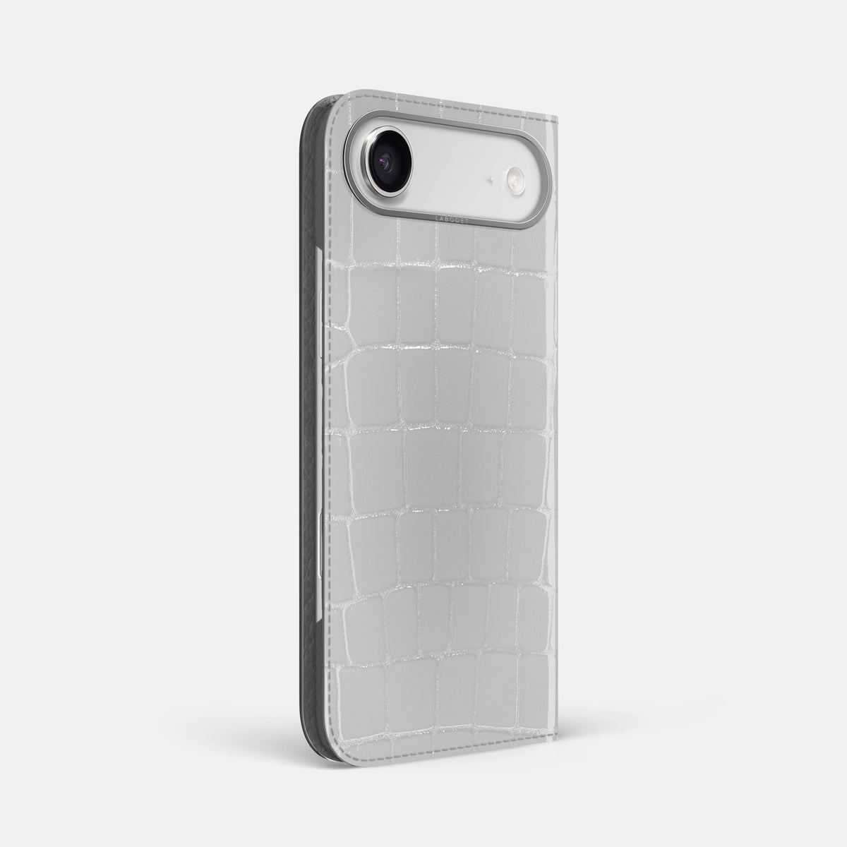 Folio Case For iPhone 17 Air In Shiny Alligator -1 | White-Steel