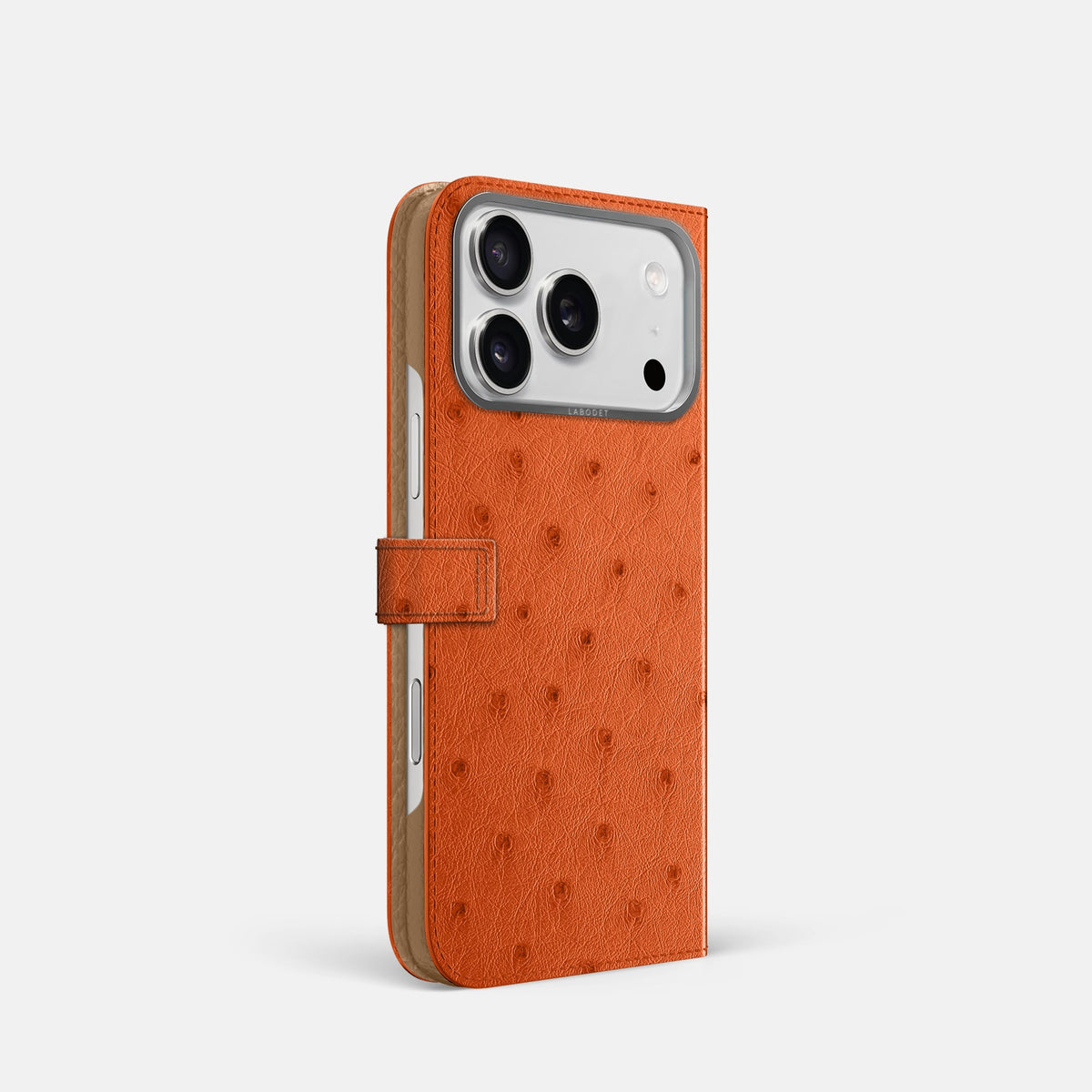 Folio Case with Clasp For iPhone 18 Pro In Ostrich -1 | Orange-Steel