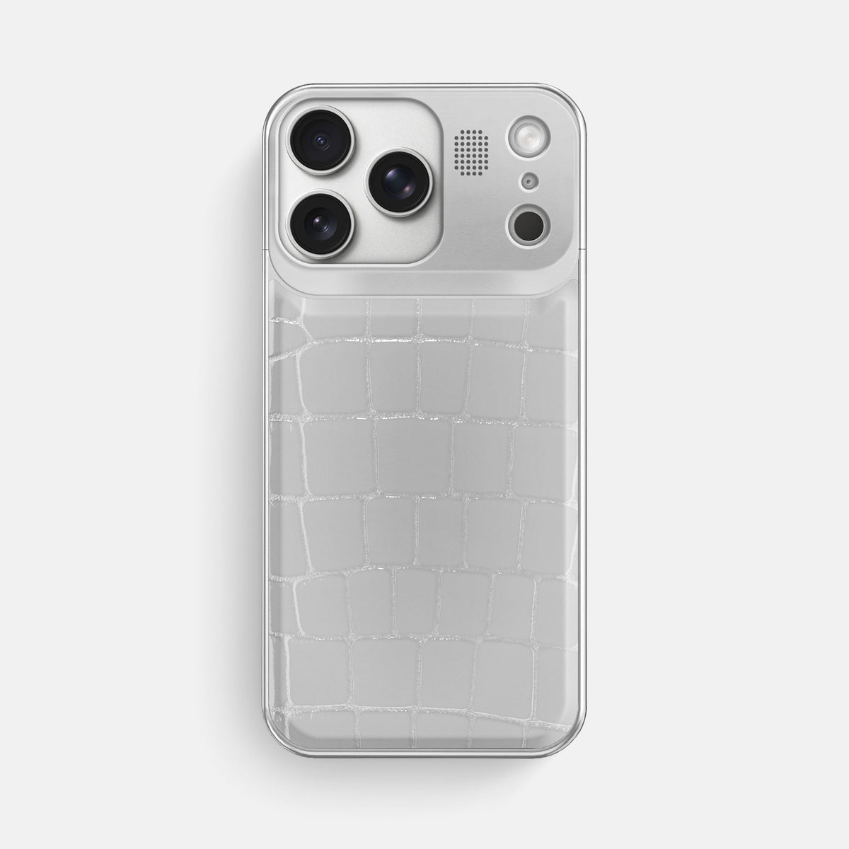 Metal Case For iPhone 17 Pro Max In Shiny Alligator -1 | White-Steel
