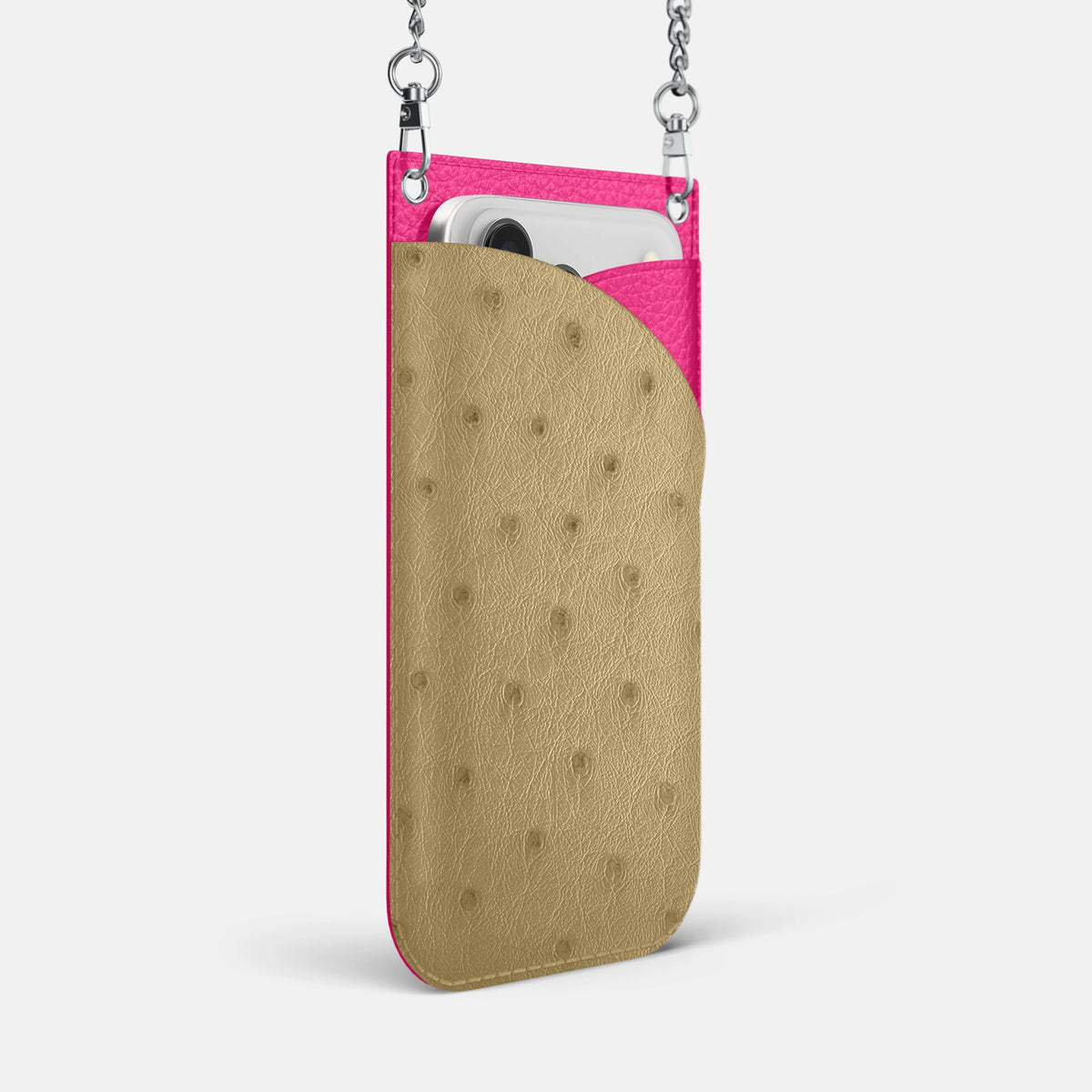 Crossbody Bag For iPhone 18 Pro Max In Ostrich -2 | Desert-Sand-Steel