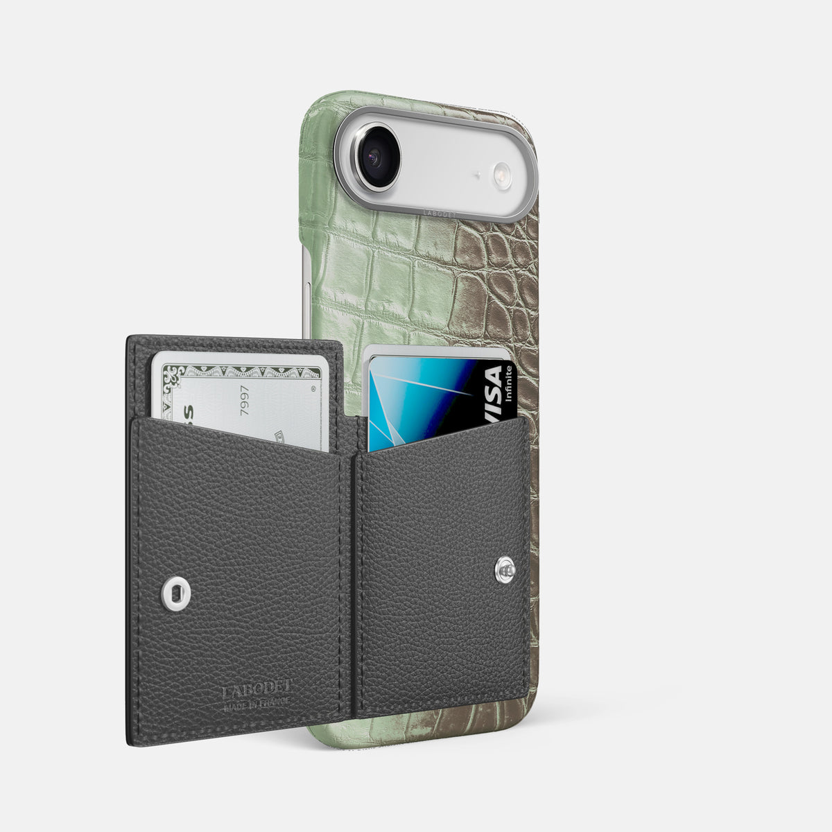 Bi-Fold Case For iPhone 17 Air In Himalayan Crocodile -2 | Pistachio-Steel