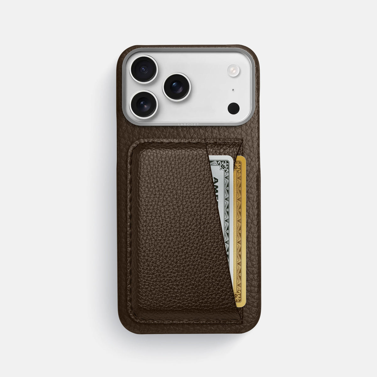 Double Card Case For iPhone 18 Pro Max In Calf -1 | Dark-Brown-Steel