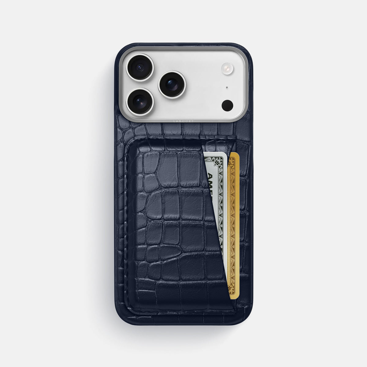 Double Card Case For iPhone 18 Pro Max In Alligator -1 | Navy-Blue-Steel