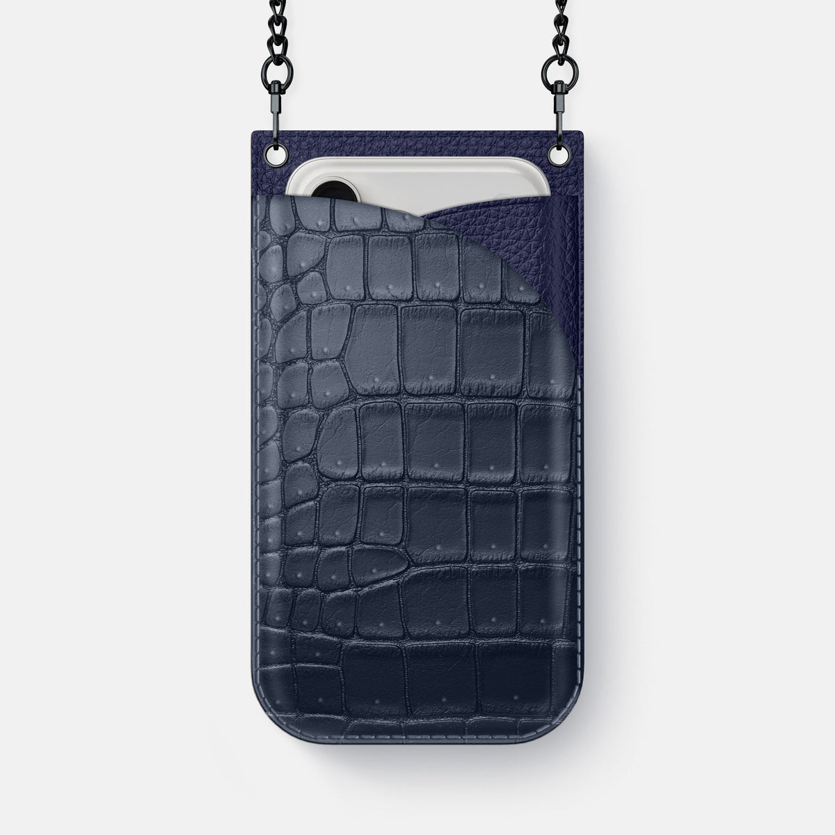 Crossbody Bag For iPhone 18 Pro Max In Porosus Crocodile -1 | Deep-Blue-Sea-Black