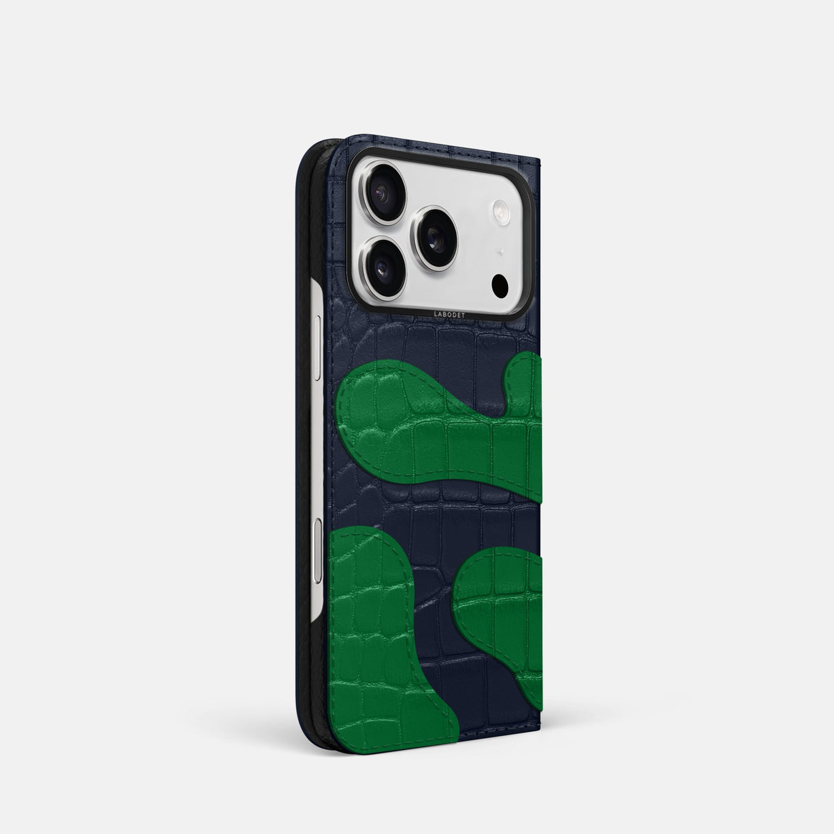 Camouflage Folio For iPhone 18 Pro In Alligator -1 | Navy-Blue-Black