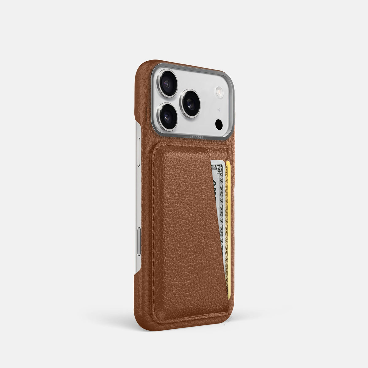 Double Card Case For iPhone 18 Pro In Calf -2 | Caramel-Steel