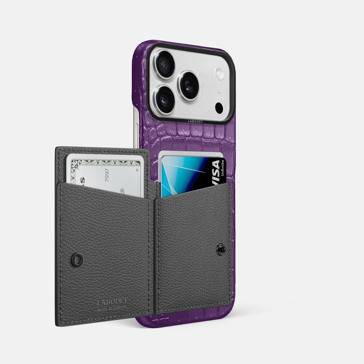 Bi-Fold Case For iPhone 17 Pro Max In Porosus Crocodile -2 | Purple-Black