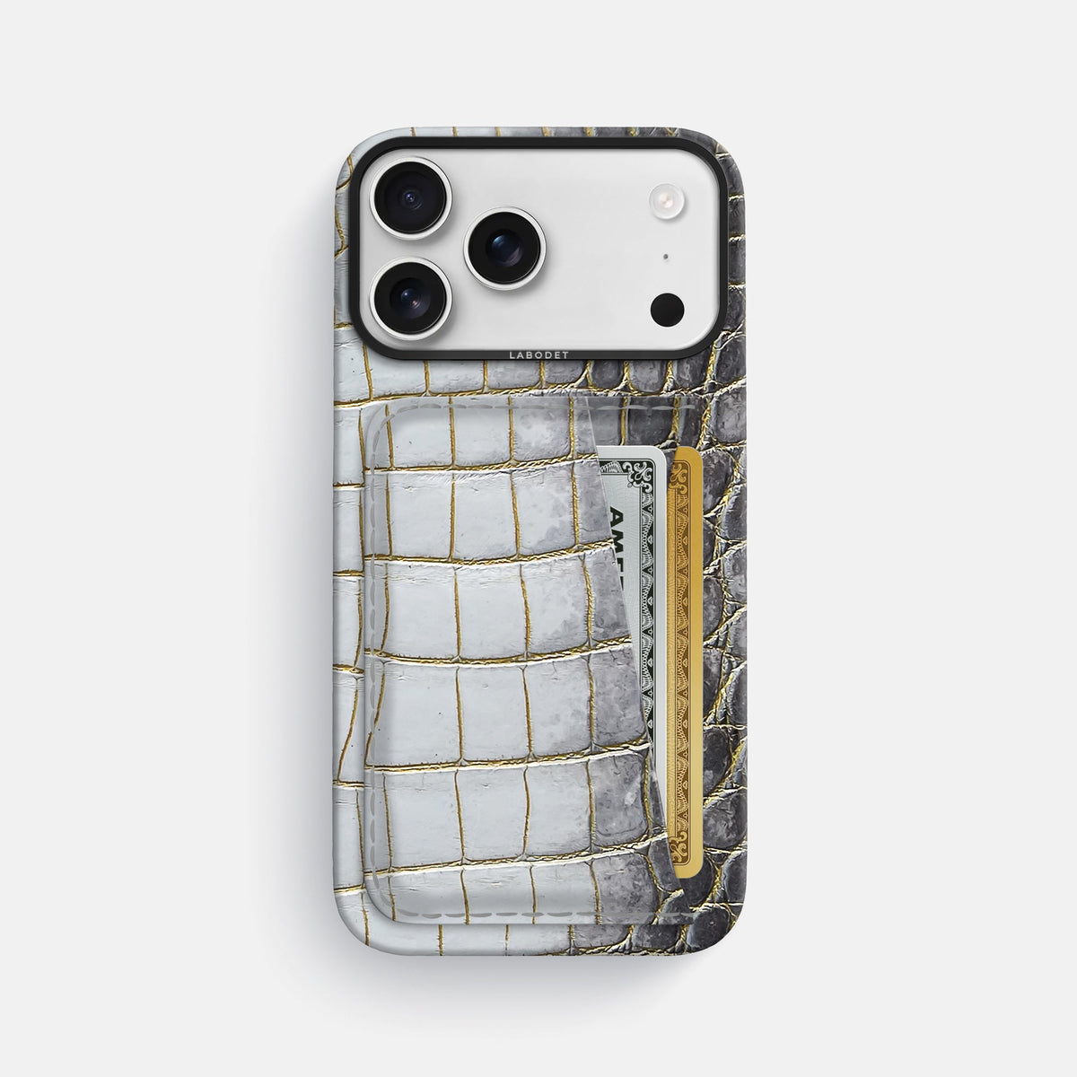 Double Card Case For iPhone 18 Pro Max In Himalayan Crocodile -1 | Gold-Black