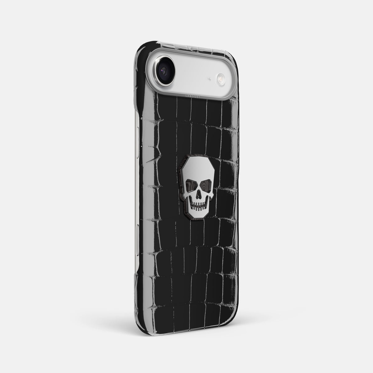 Classic Case With Titanium Skull For iPhone 17 Air In Shiny Alligator -2 | Black-Steel