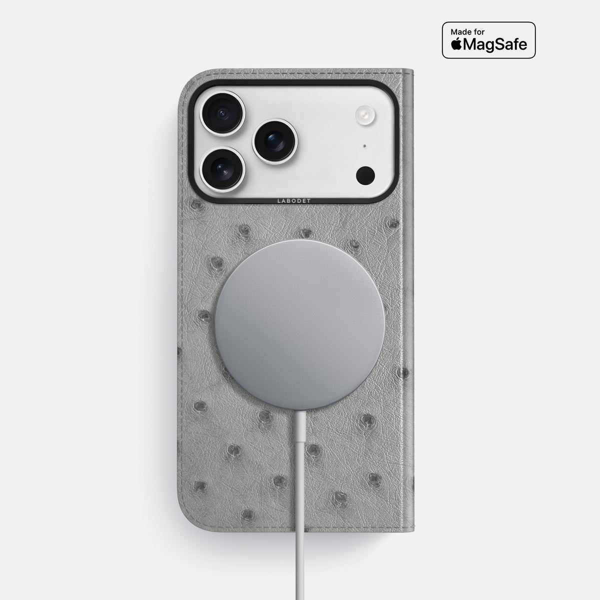 Folio Case For iPhone 17 Pro Max In Ostrich -3 | Silver-Black