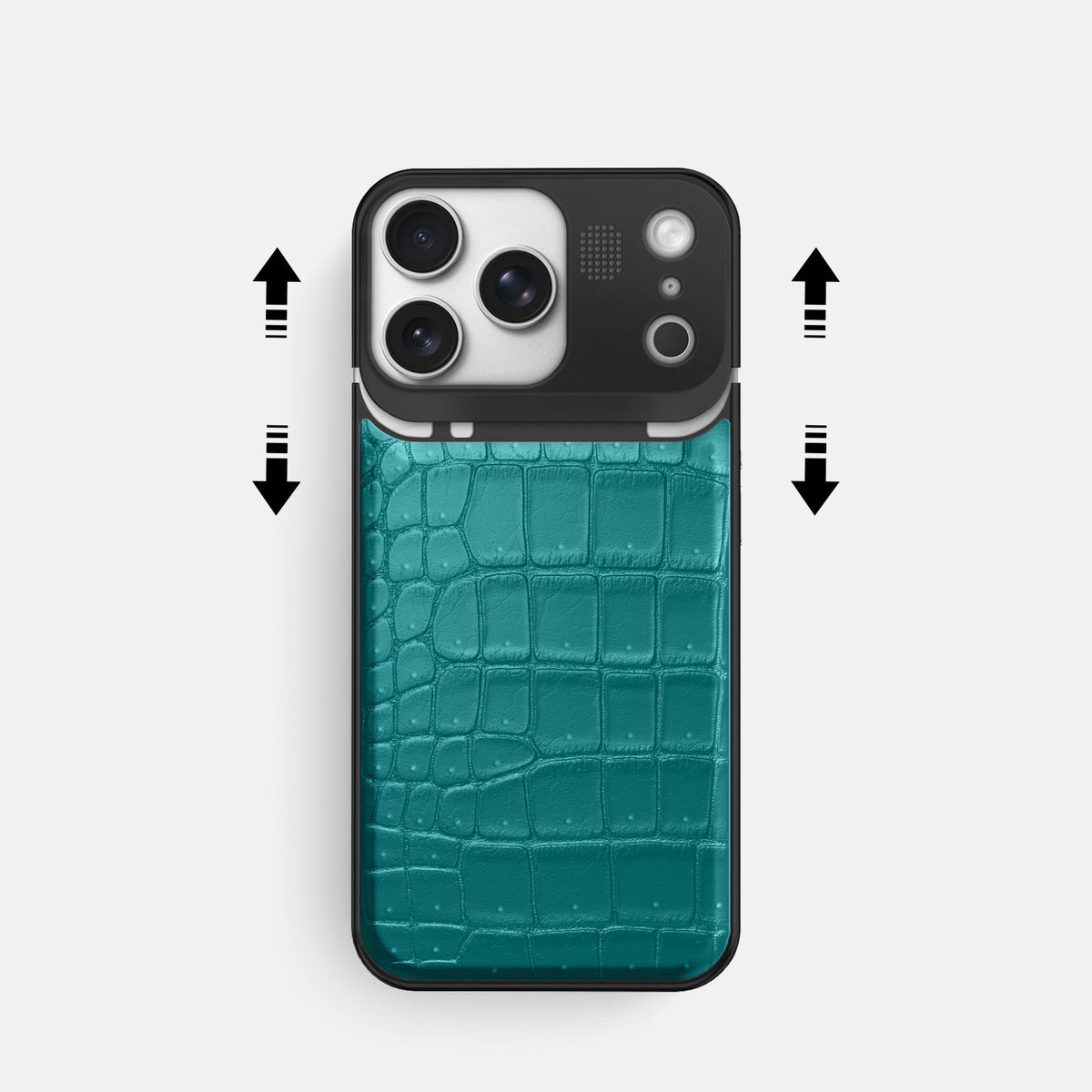 Metal Case For iPhone 17 Pro In Porosus Crocodile -2 | Celadon-Black
