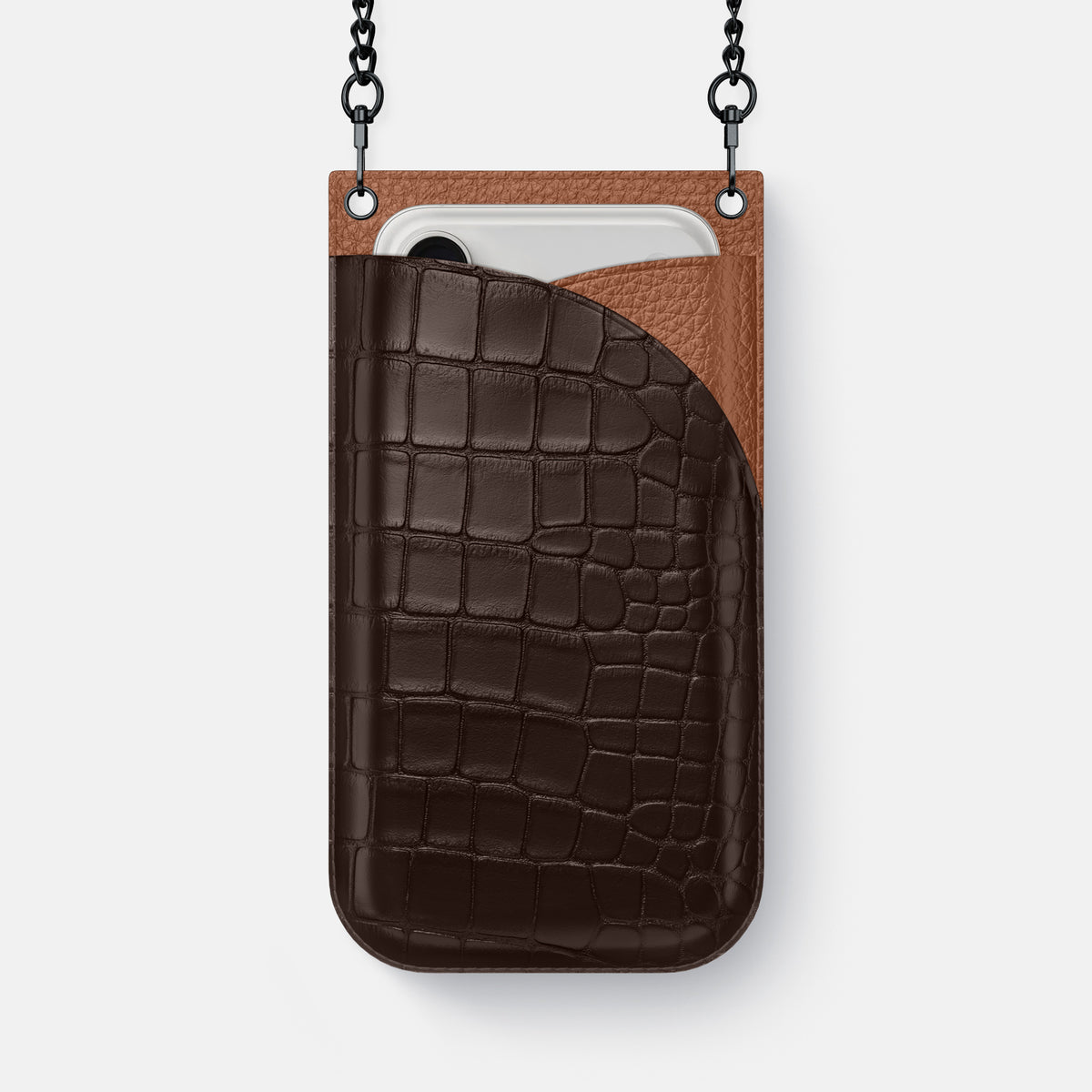 Crossbody Bag For iPhone 17 Pro In Alligator -1 | Dark-Brown-Black