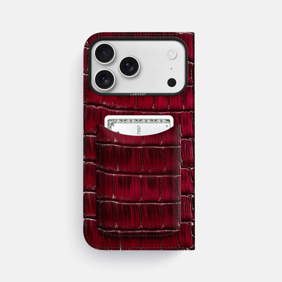 Folio Case with Card For iPhone 18 Pro Max In Patina Alligator -3 | Havana-Burgundy-Black