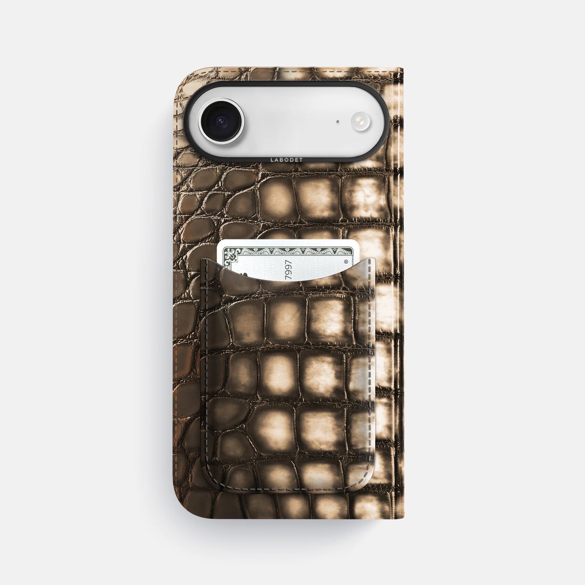 Folio Case with Card For iPhone 17 Air In Patina Alligator -3 | Etoupe-Black