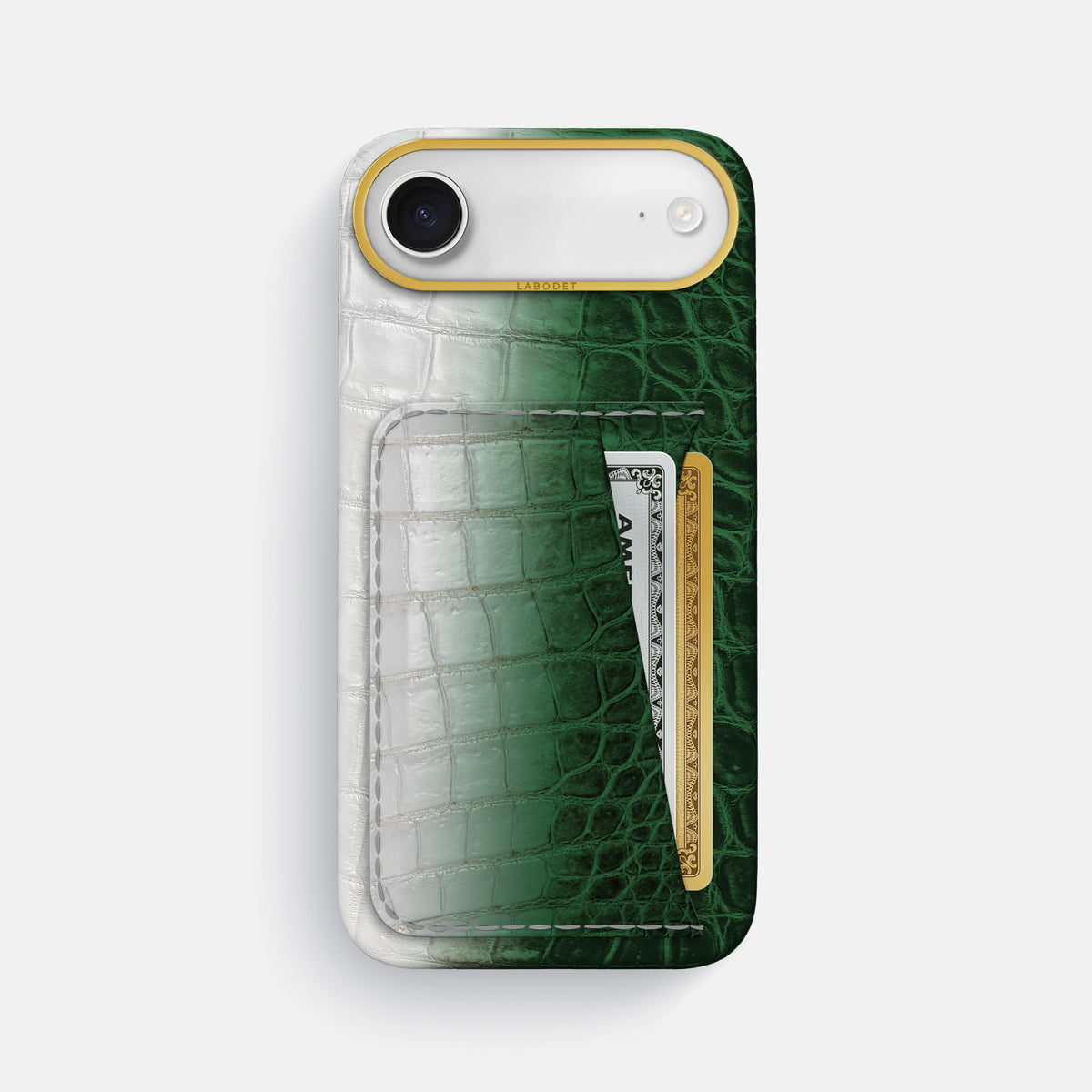 Double Card Case For iPhone 17 Air In Himalayan Crocodile -1 | Green-Gold