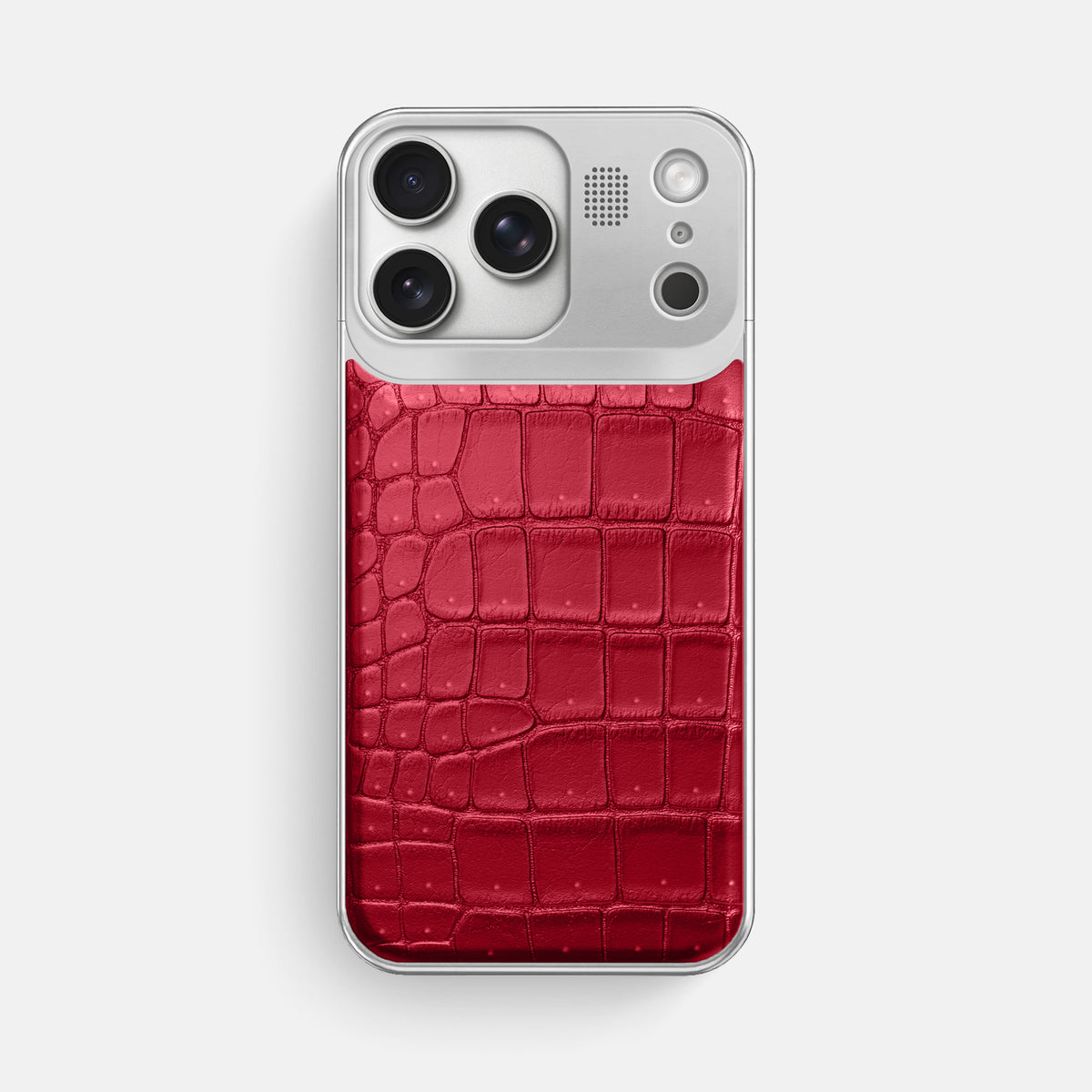Metal Case For iPhone 17 Pro Max In Porosus Crocodile -1 | Burgundy-Steel