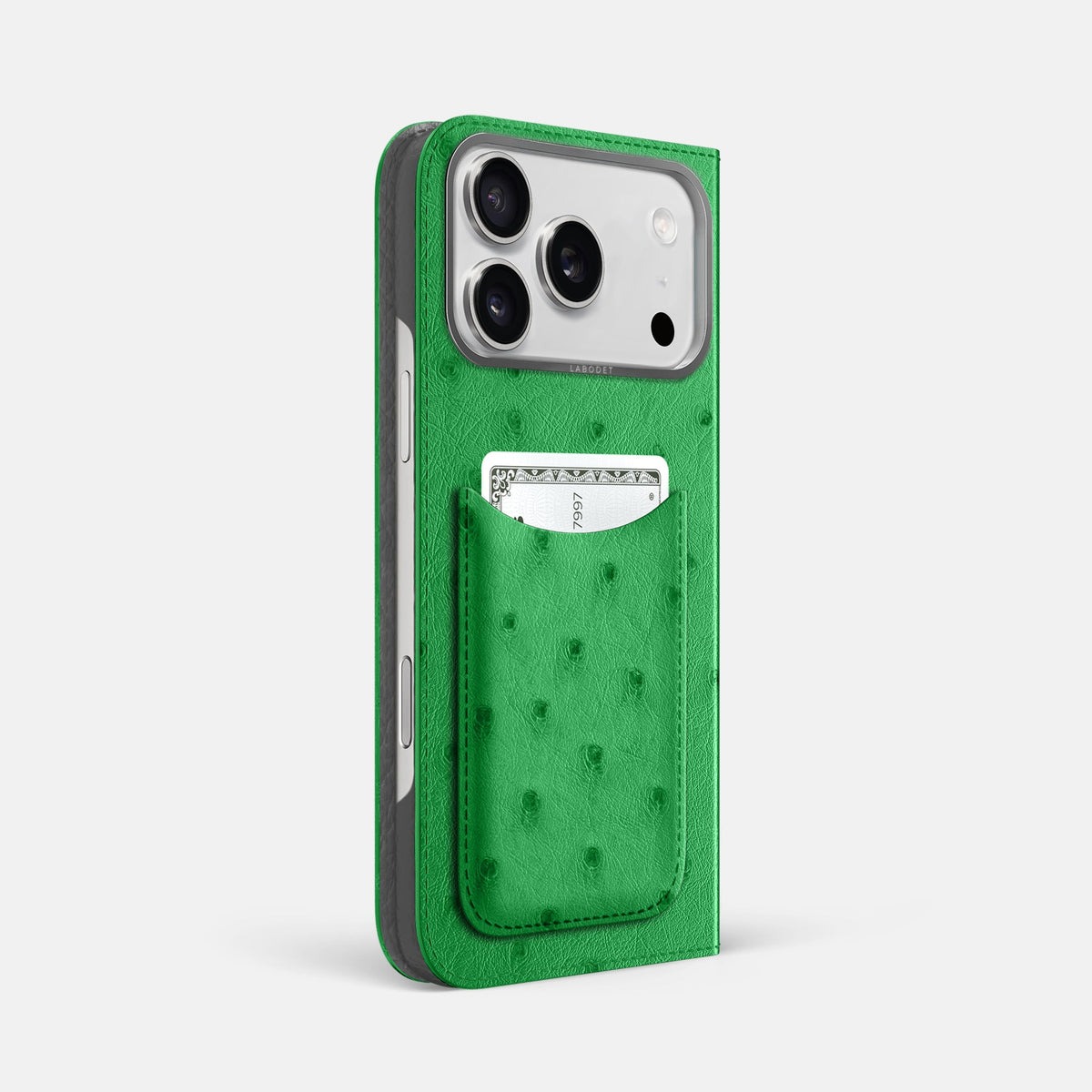 Folio Case with Card For iPhone 18 Pro Max In Ostrich -1 | Kentucky-Green-Steel