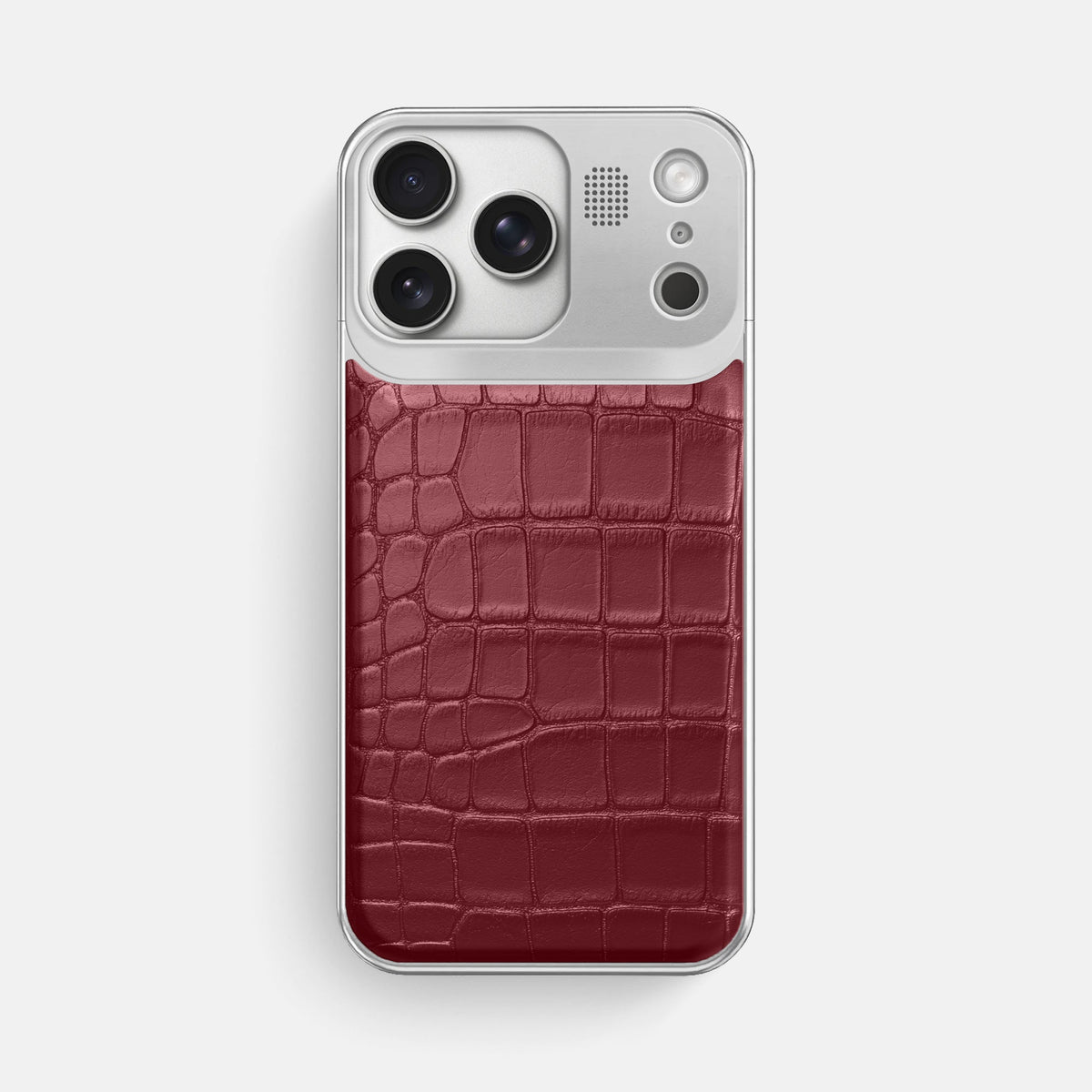Metal Case For iPhone 18 Pro Max In Alligator -1 | Burgundy-Steel