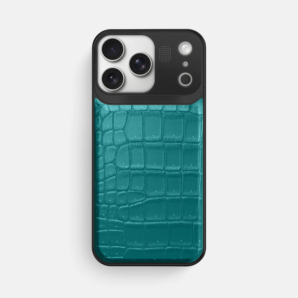 Metal Case For iPhone 17 Pro Max In Porosus Crocodile -1 | Celadon-Black