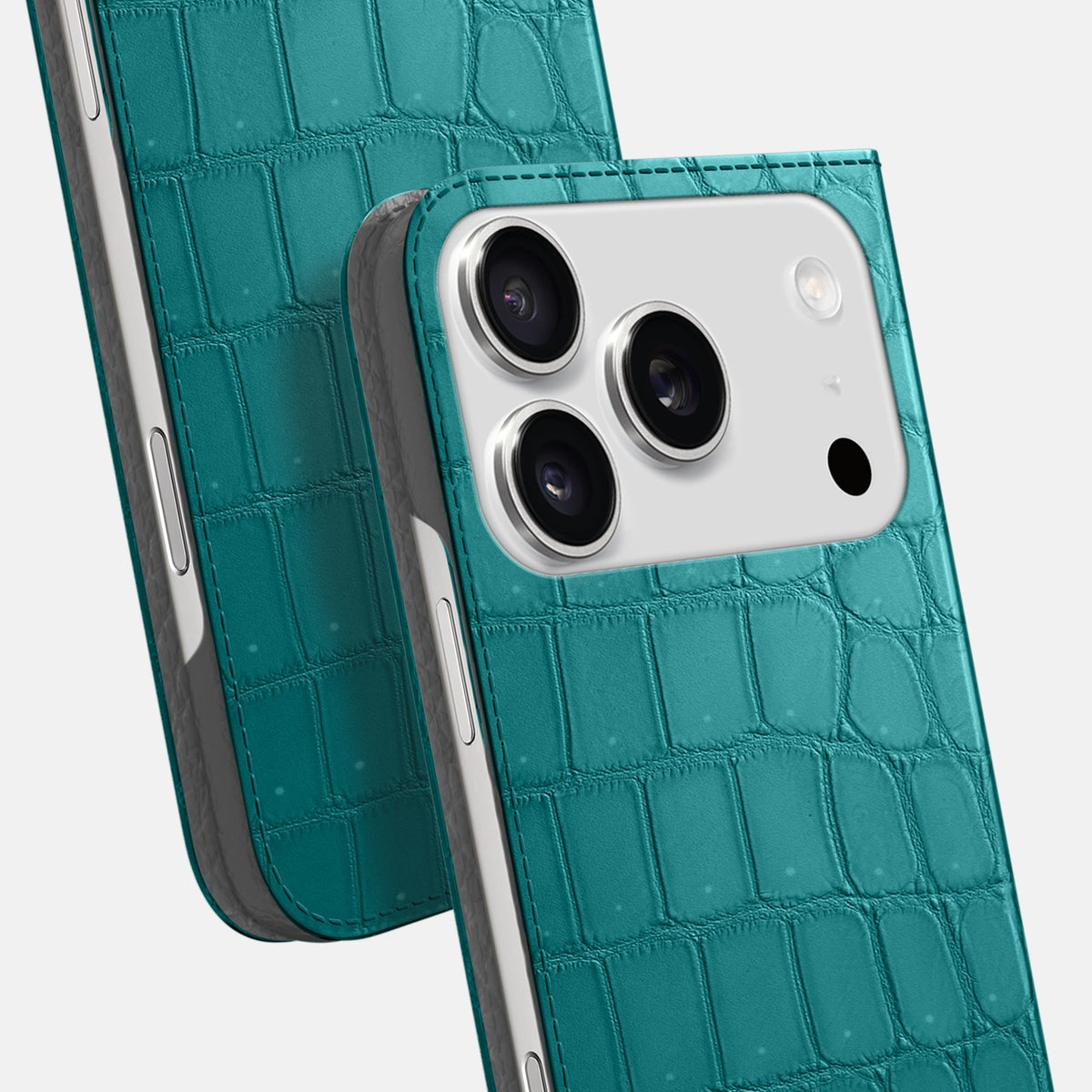 Folio Slim Case For iPhone 18 Pro Max In Porosus Crocodile -5 | Celadon