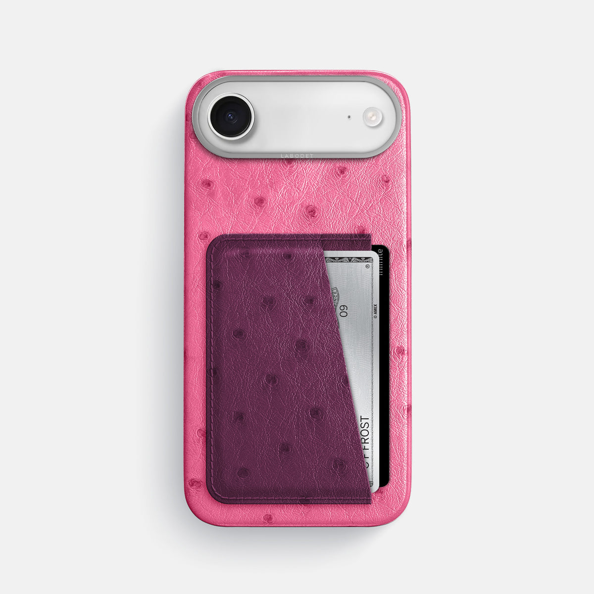 Double Card Case Coloré For iPhone 17 Air In Ostrich -1 | Pink-Steel