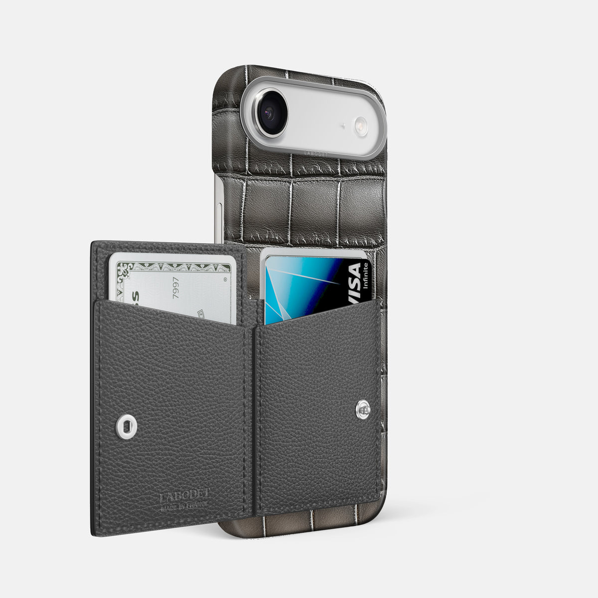 Bi-Fold Case For iPhone 17 Air In Patina Alligator -2 | Grey-Steel