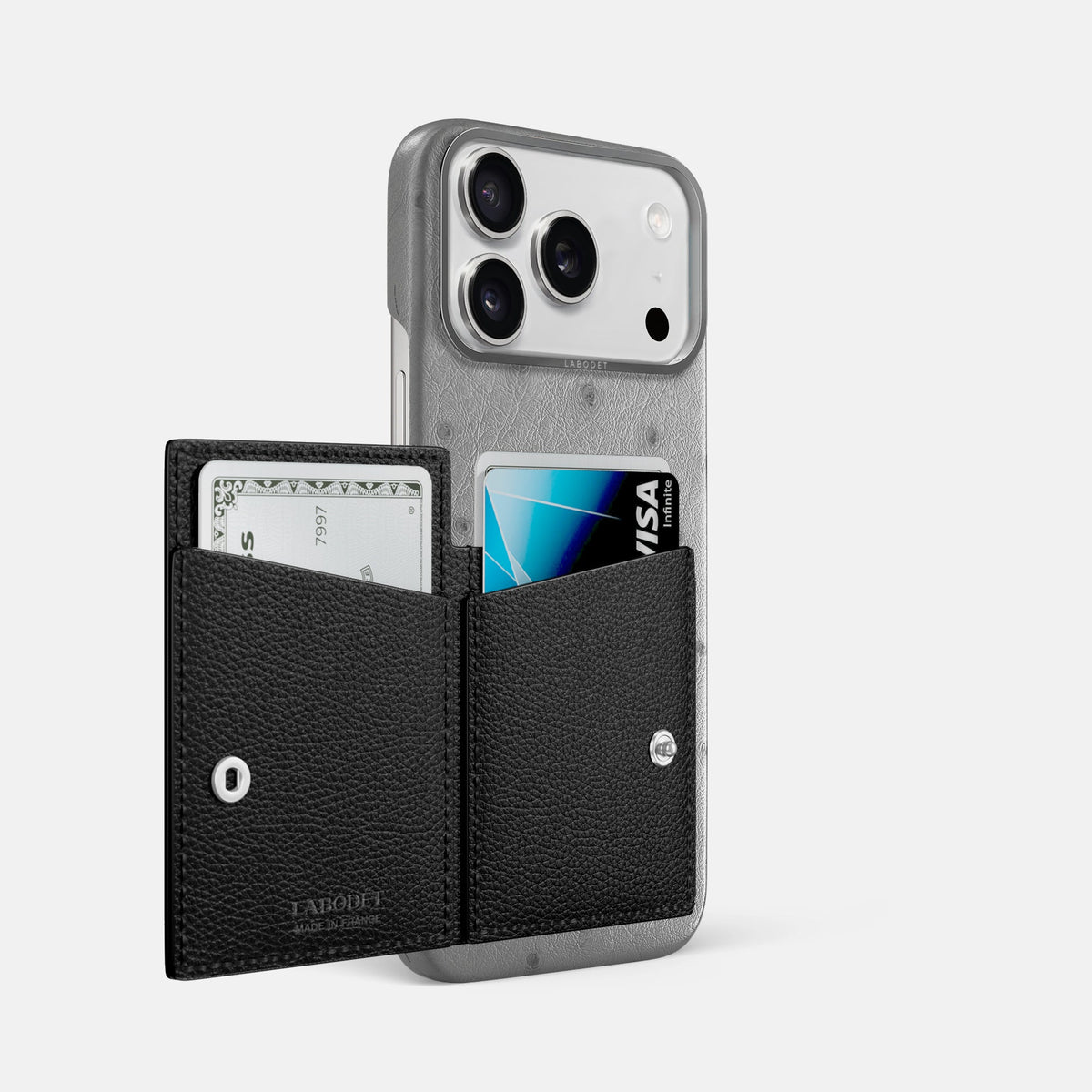 Bi-Fold Case For iPhone 18 Pro Max In Ostrich -2 | Silver-Steel