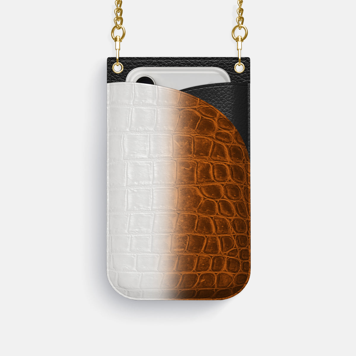 Crossbody Bag For iPhone 17 Pro In Himalayan Crocodile -1 | Orange-Gold