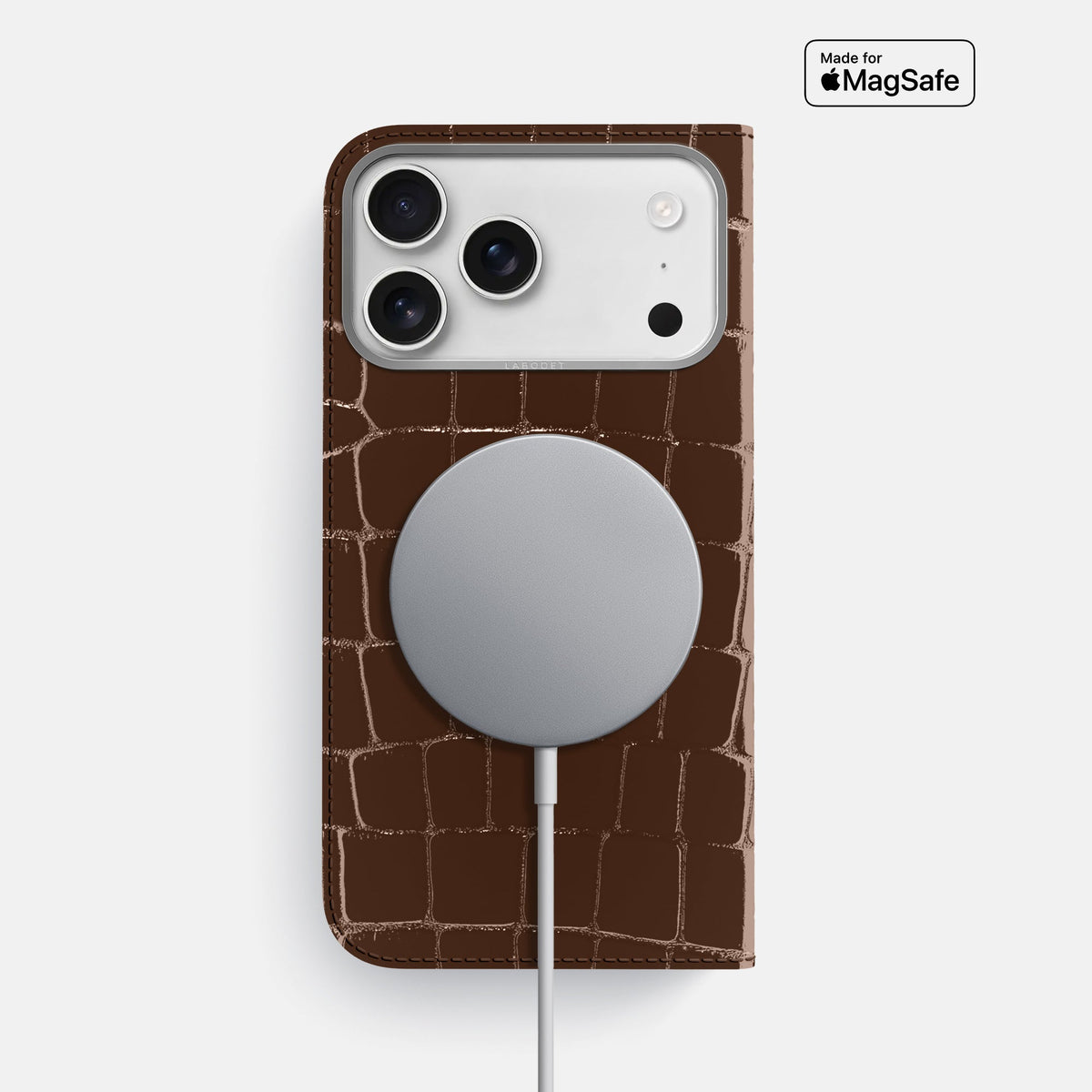 Folio Case For iPhone 18 Pro Max In Shiny Alligator -3 | Brown-Steel