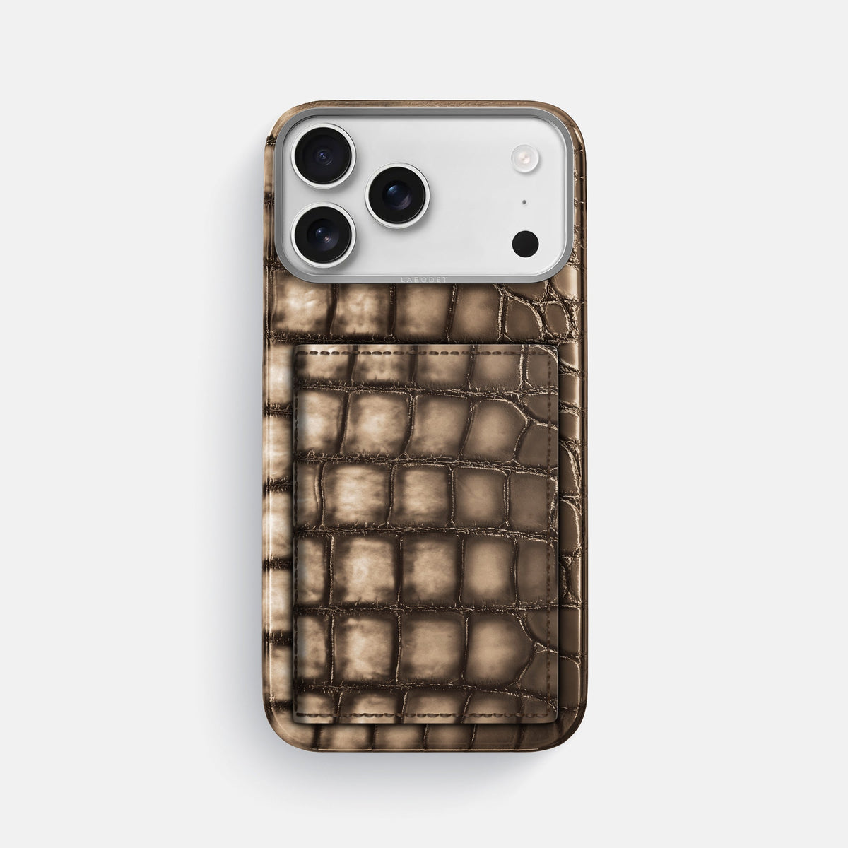 Bi-Fold Case For iPhone 18 Pro Max In Patina Alligator -1 | Etoupe-Steel