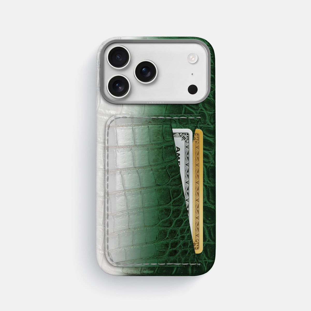 Double Card Case For iPhone 18 Pro Max In Himalayan Crocodile -1 | Green-Steel