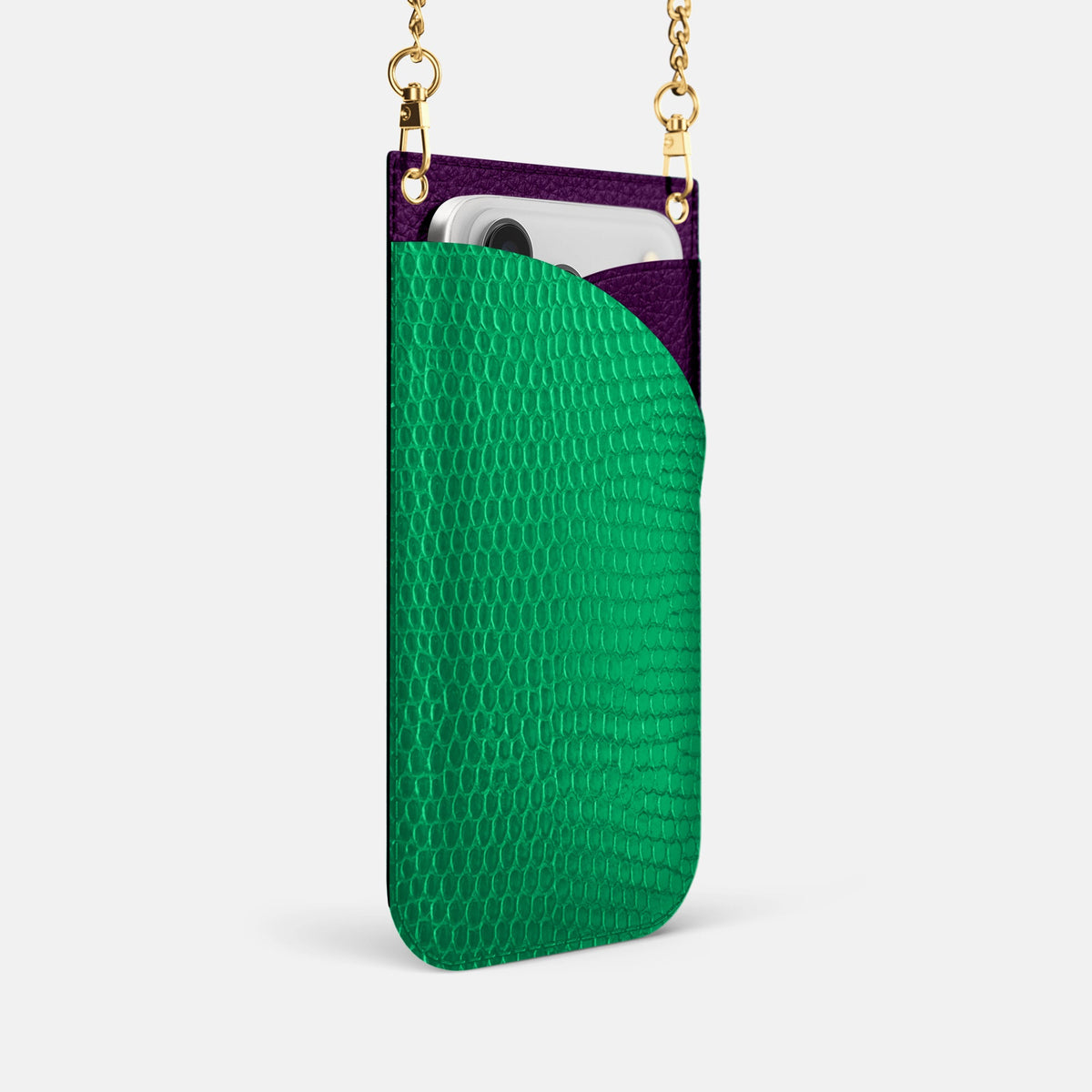 Crossbody Bag For iPhone 18 Pro In Lizard -2 | Apple-Green-Gold