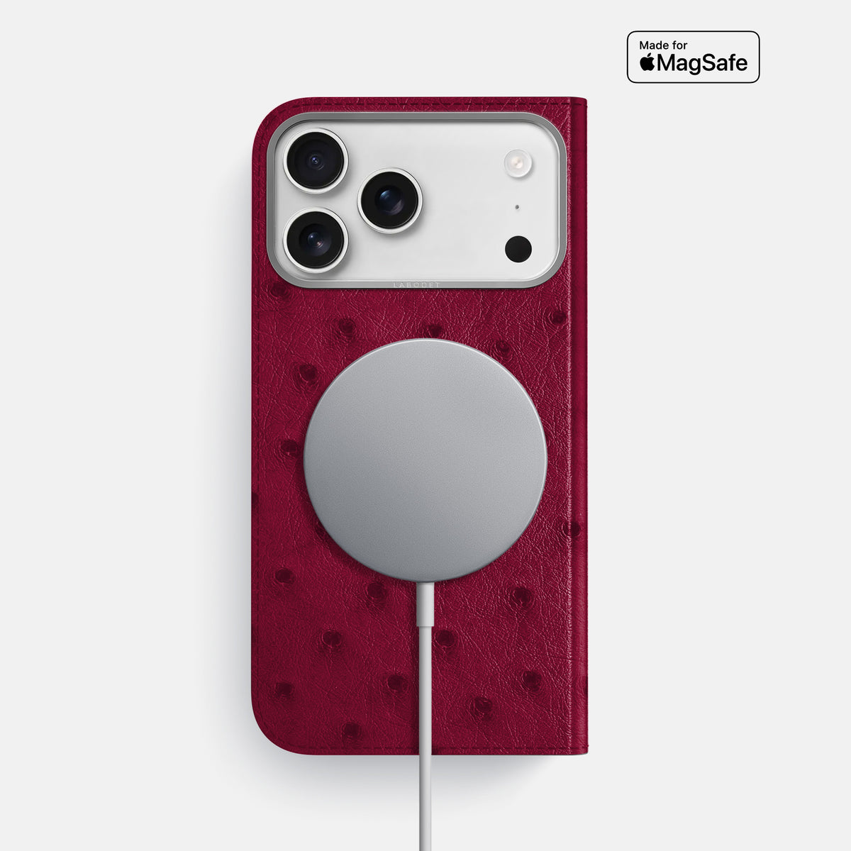 Folio Case For iPhone 17 Pro Max In Ostrich -3 | Bordeaux-Steel
