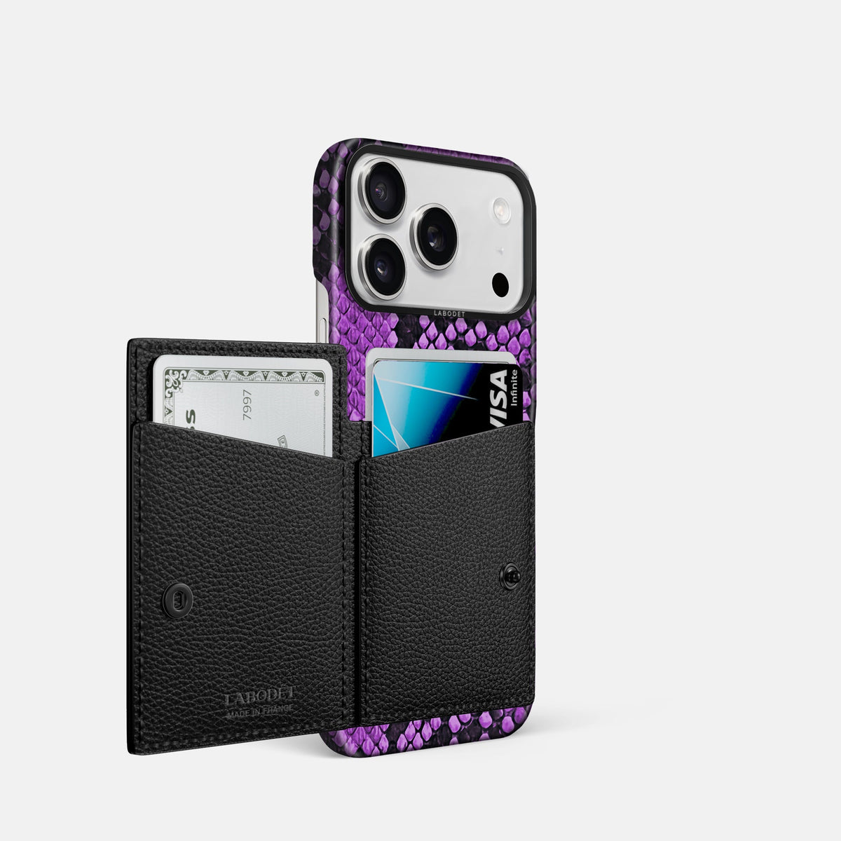 Bi-Fold Case For iPhone 18 Pro In Deluxe Python -2 | Purple-Black