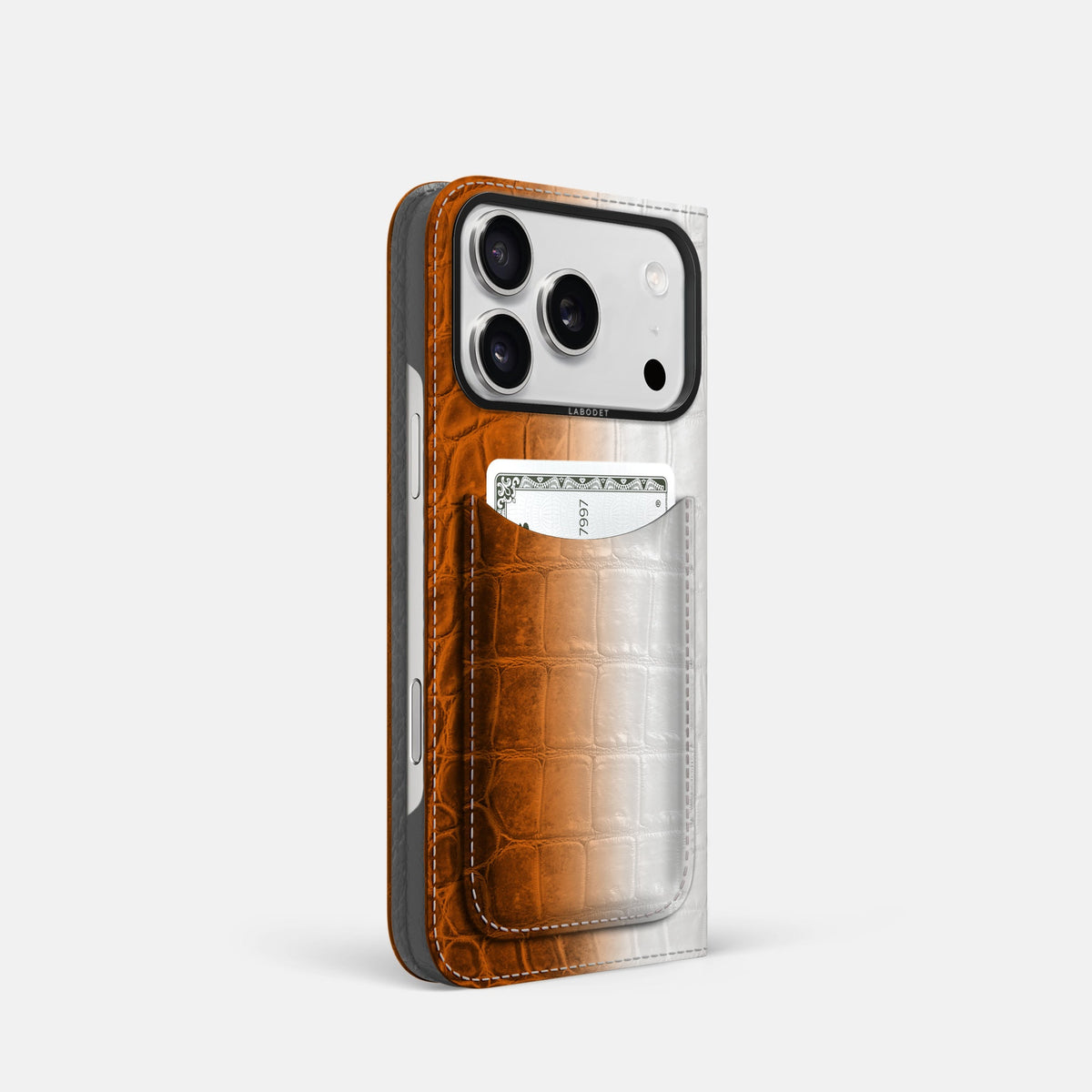 Folio Case with Card For iPhone 18 Pro In Himalayan Crocodile -1 | Orange-Black